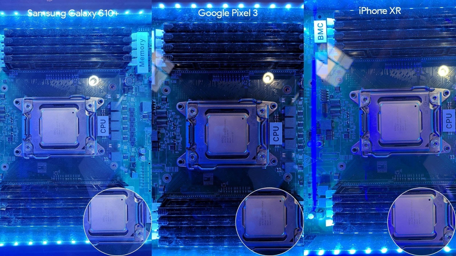 Samsung Galaxy S10+ vs Google Pixel 3 vs iPhone XR luz