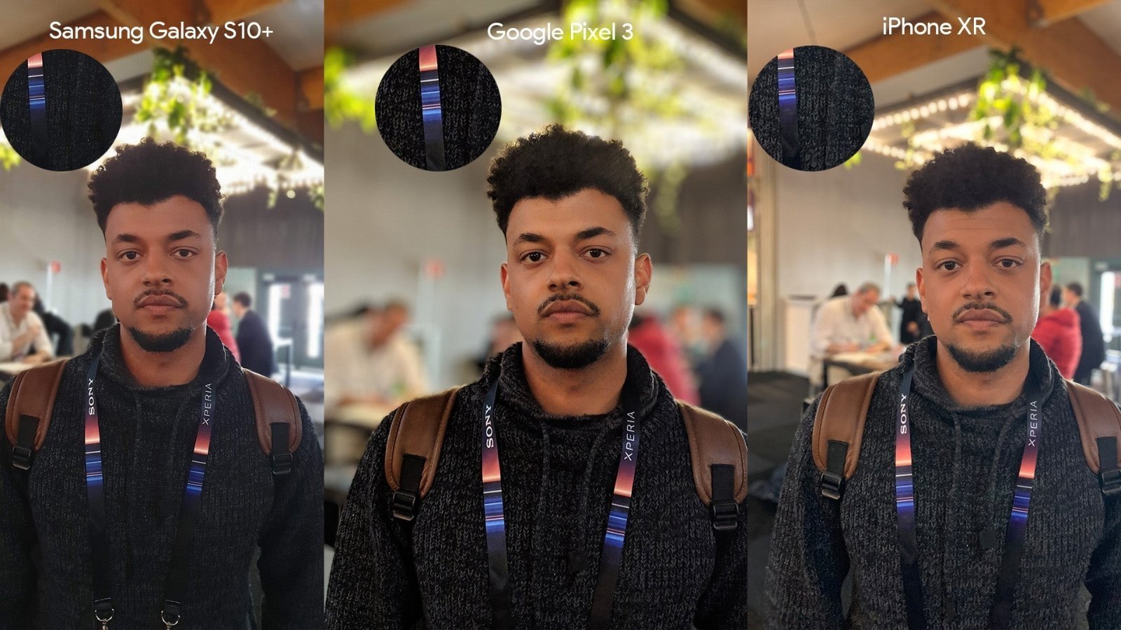 Samsung Galaxy S10 vs Google Pixel 3 vs iPhone XR retrato