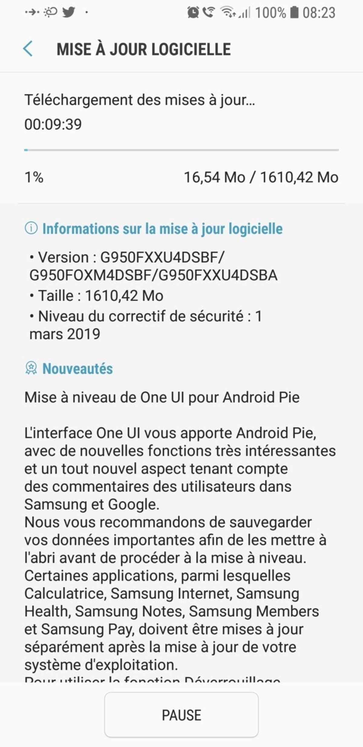 Samsung Galaxy S8 android pie francia