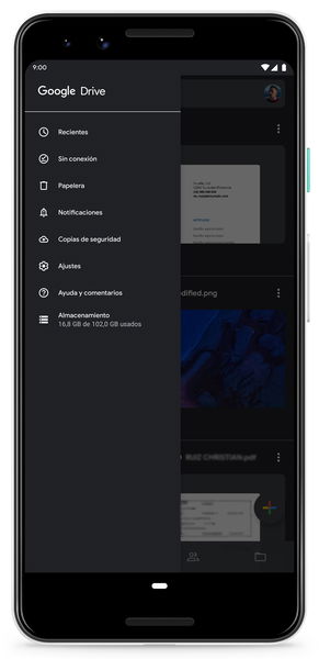 Google Drive ya tiene diseño Material Theme para todos, y tema oscuro en Android Q