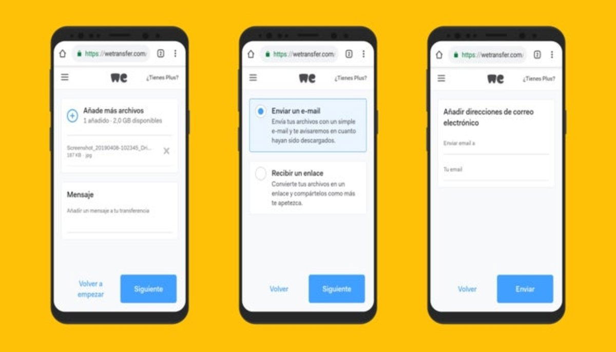 Enviar archivos grandes por WeTransfer