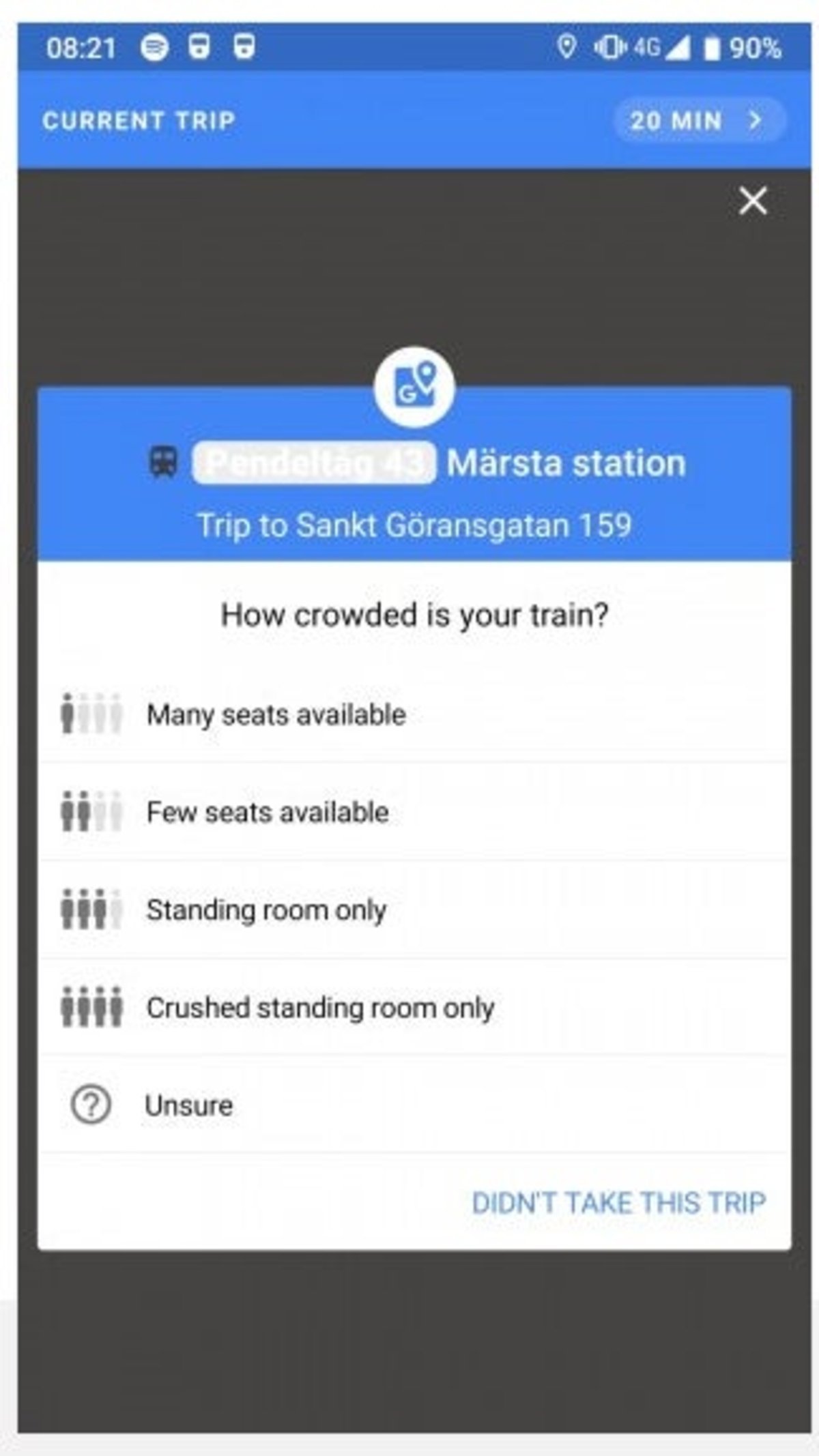 Google Maps personas metro o tren