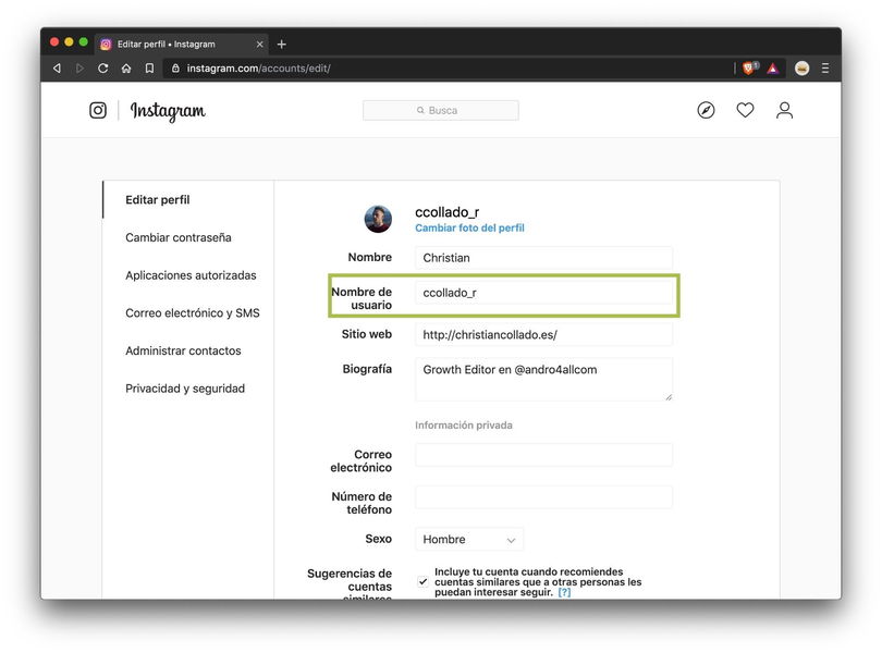 Cómo cambiar el nombre de usuario de Instagram