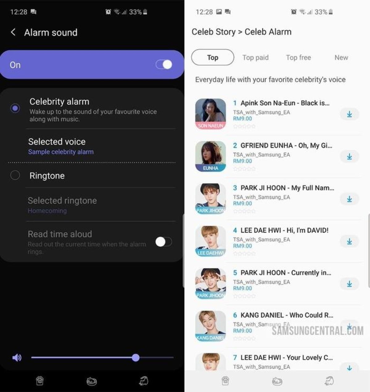 Celebrity Alarm de Samsung captura de pantalla