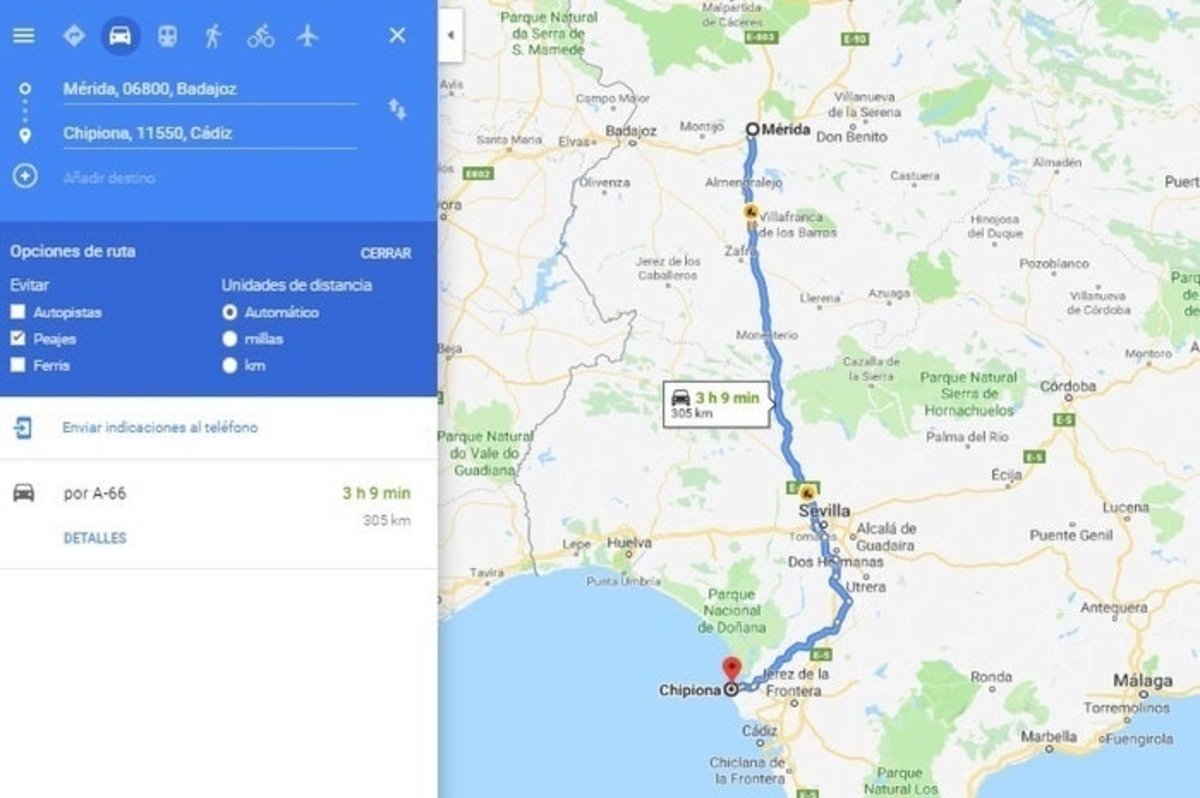 Evitar peajes en Google Maps versión web