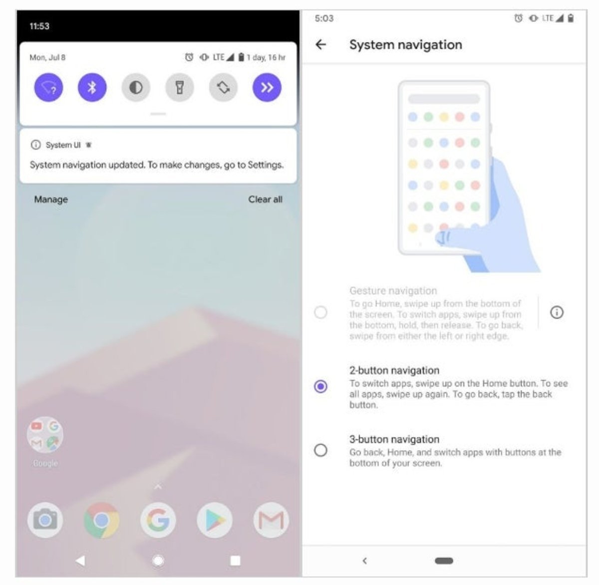 Android Q beta 5 navegacion por gestos