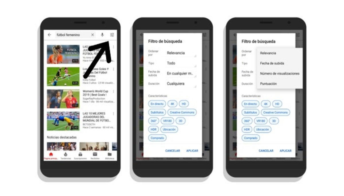 Filtros de búsqueda de YouTube