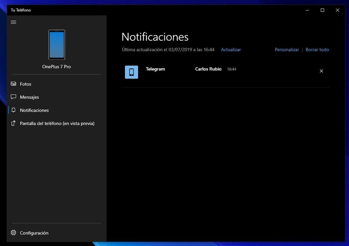 Notificaciones del movil en el PC con Windows 10