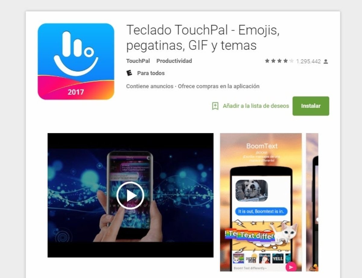 TouchPal en Google Play antes de ser eliminada