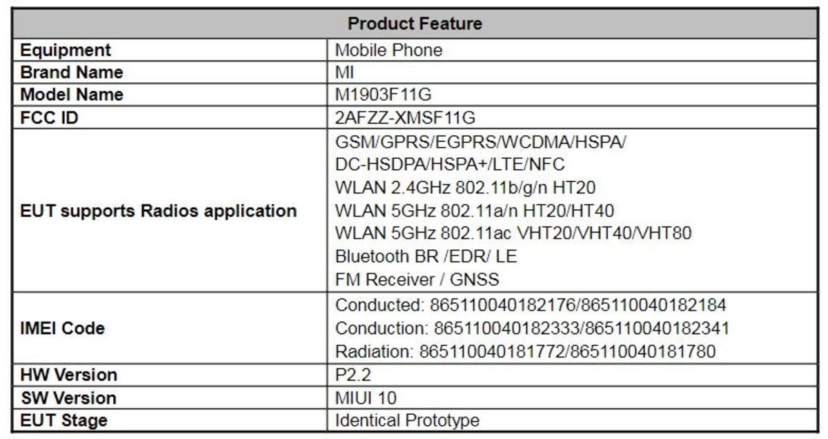 Xiaomi Mi 9T Pro FCC