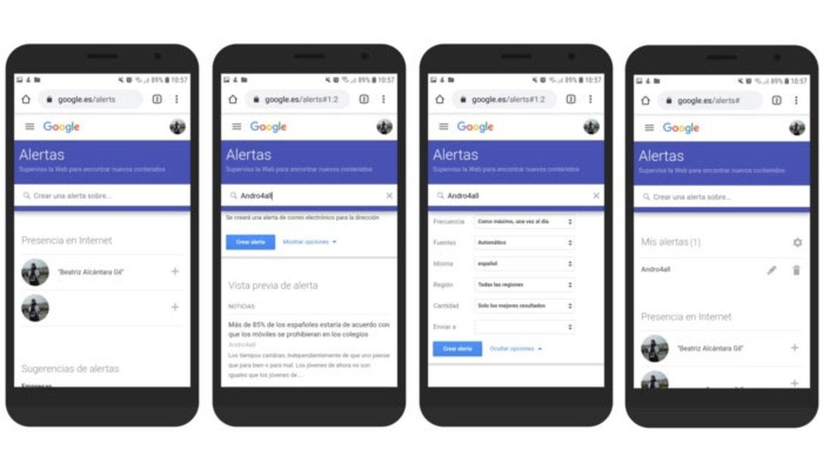 Alertas de Google en Android