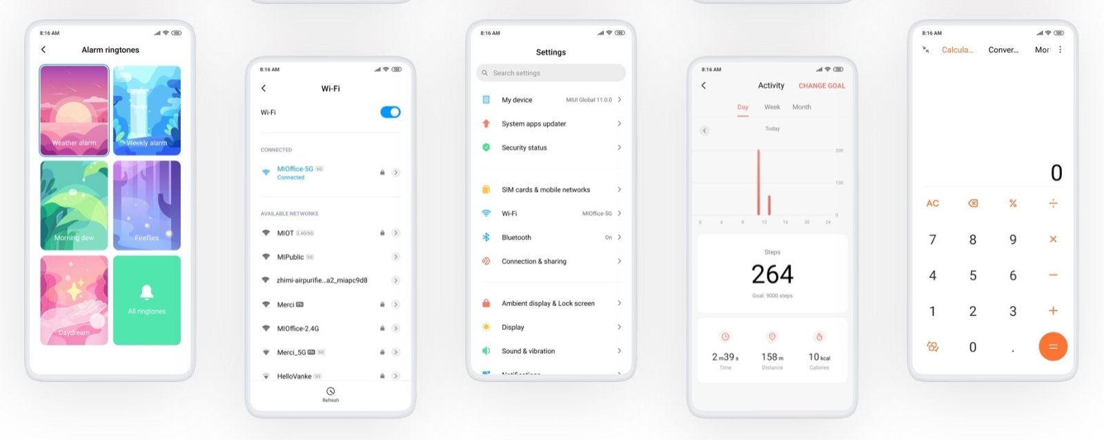 Miui 11, menus