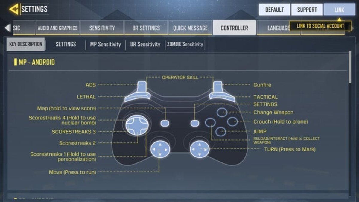 Configuración del gamepad en Call of Duty Mobile