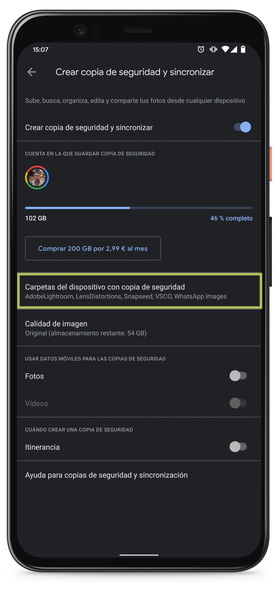 Crear copia de seguridad de carpetas en Google Fotos