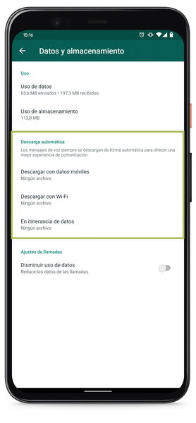 Descarga automática de archivos en WhatsApp