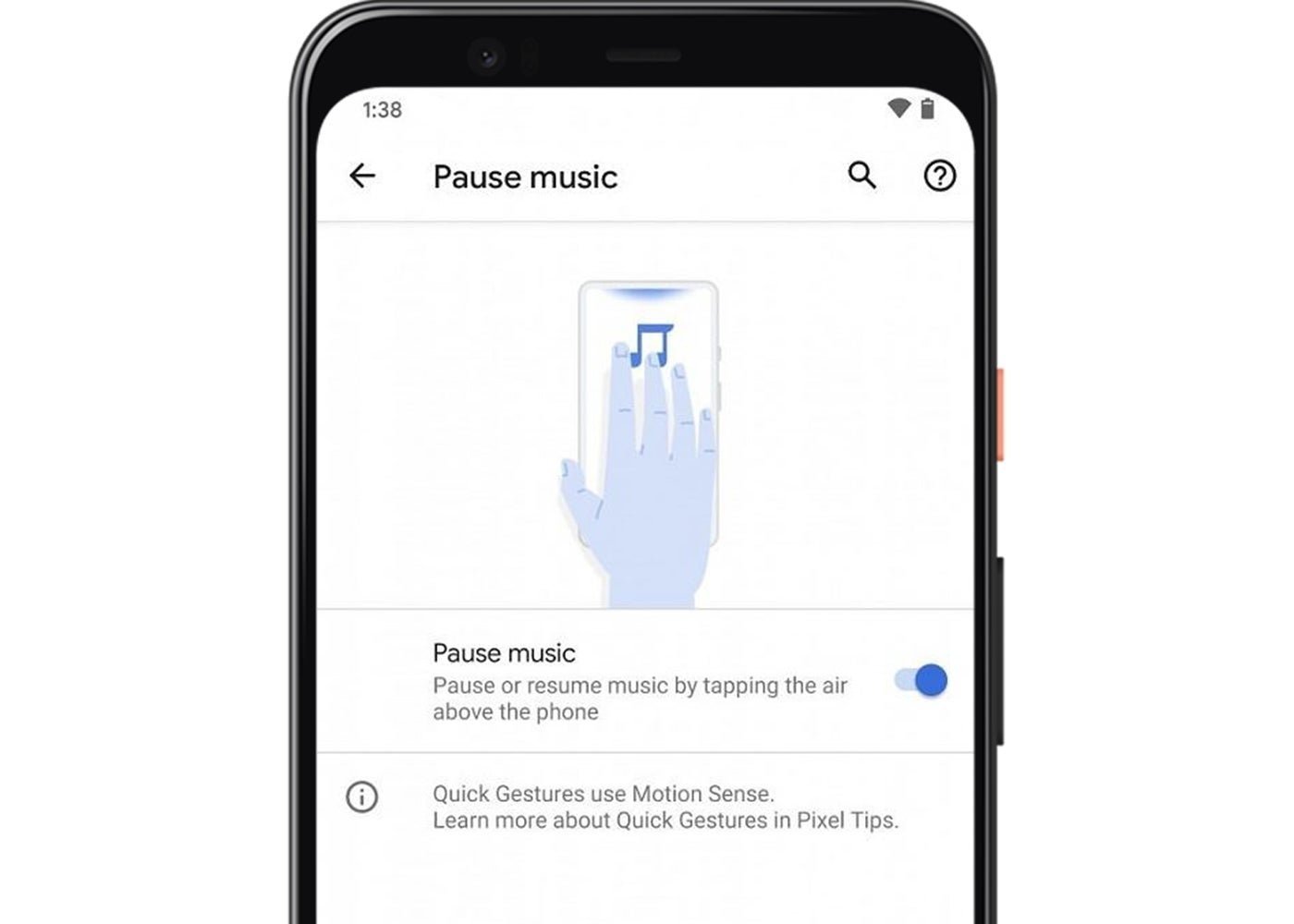 Gesto para pausar música en los Pixel 4 con Android 11