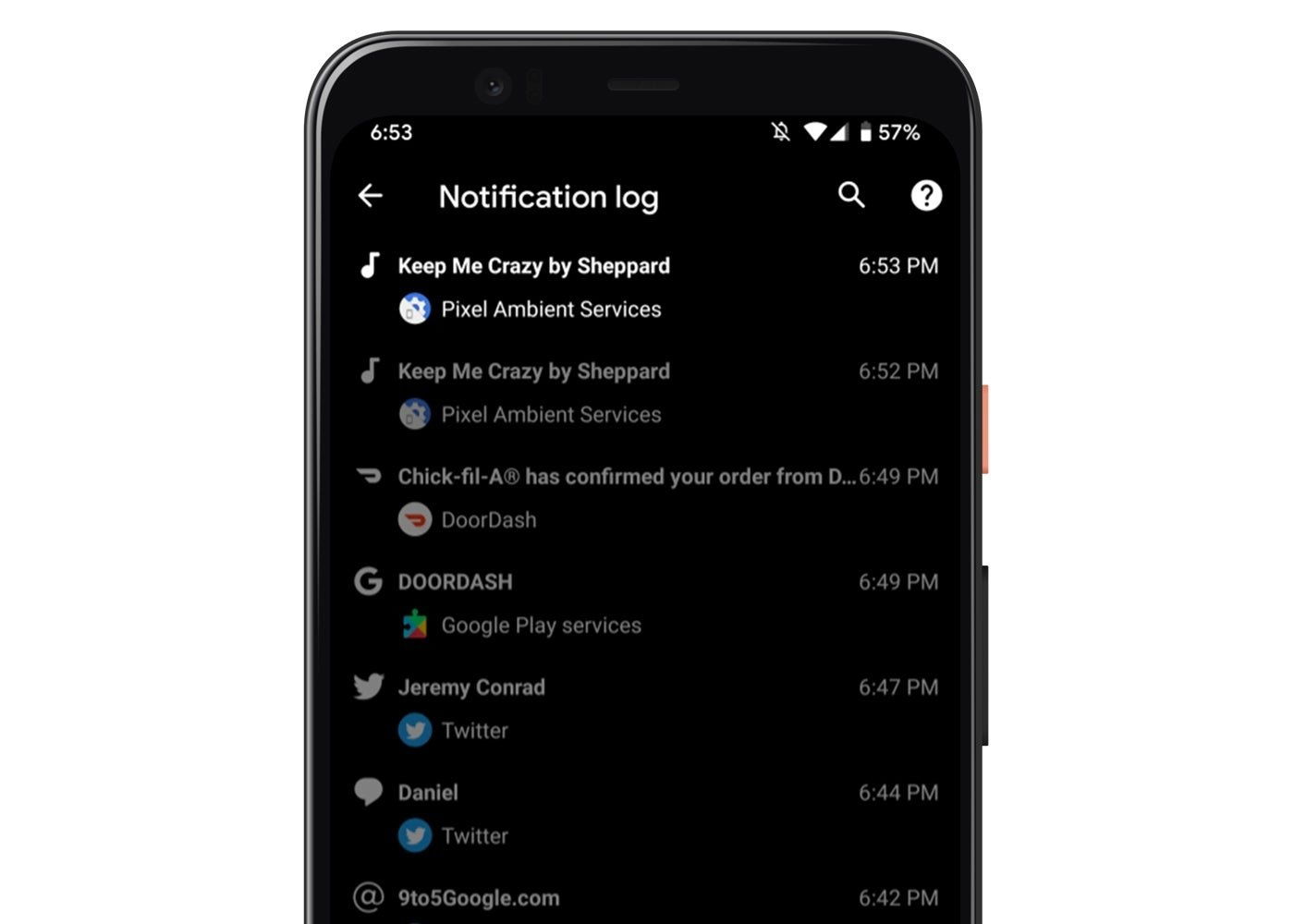 Historial de notificaciones de Android 11