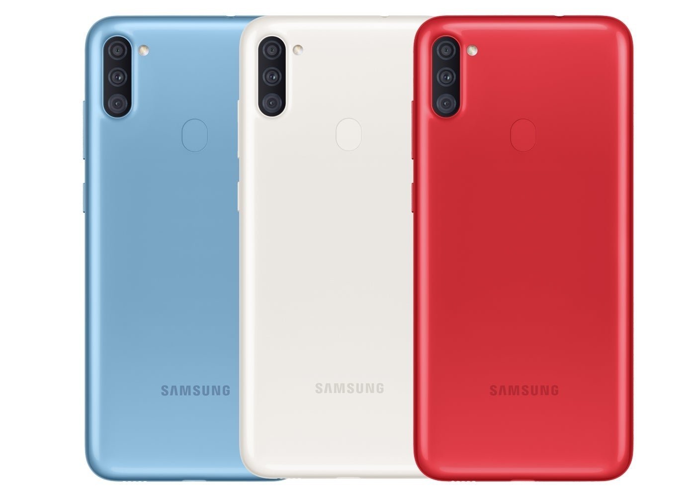 Samsung Galaxy A11, trasera en tres colores