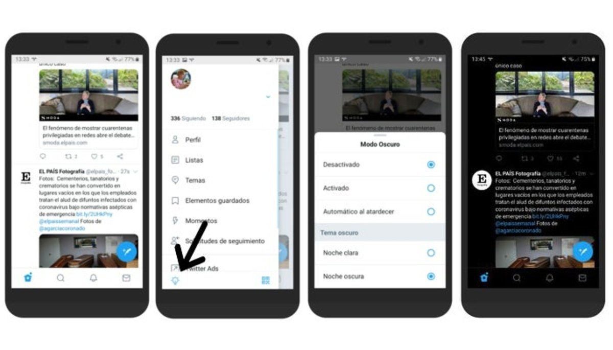 Activar modo oscuro en Twitter para Android