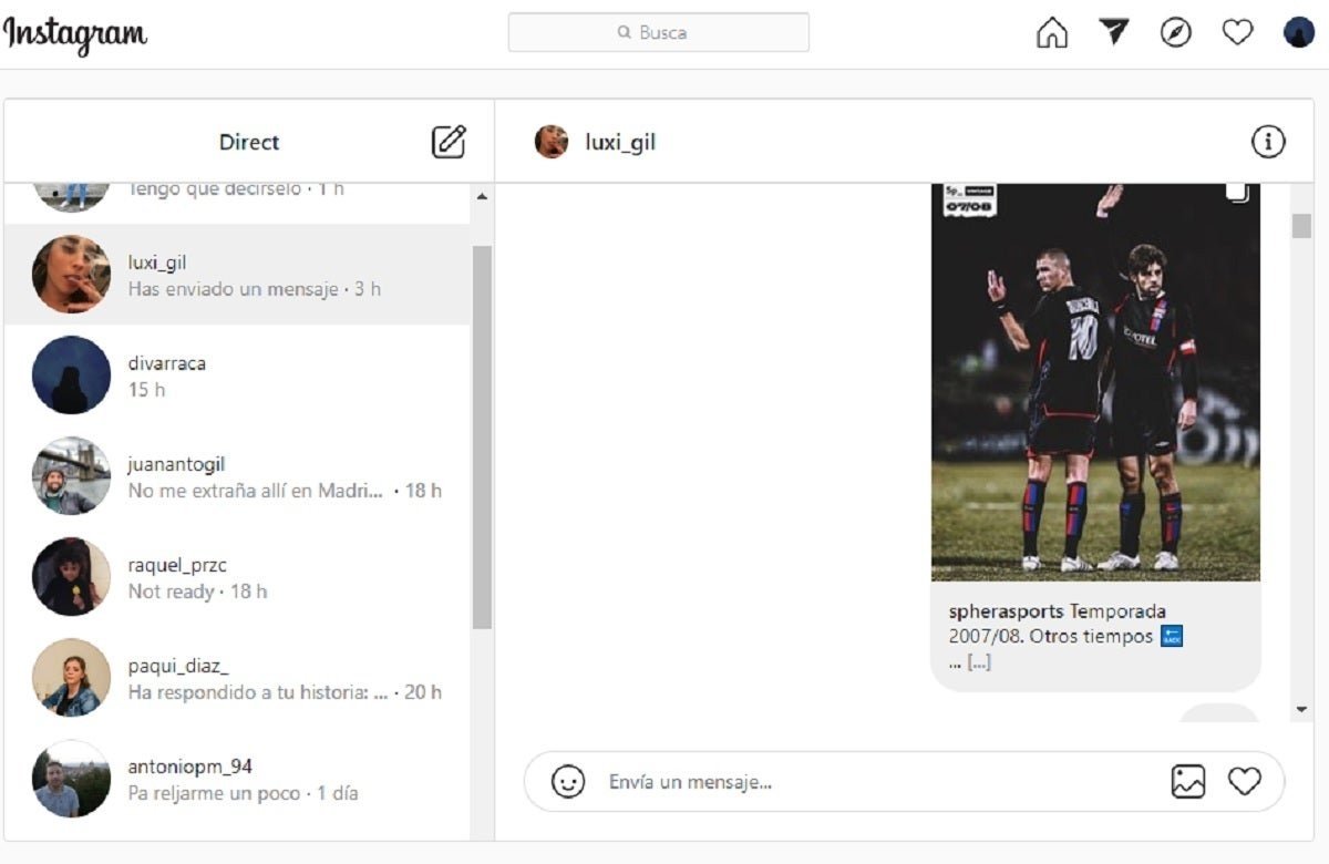 Enviar mensajes directos desde Instagram web
