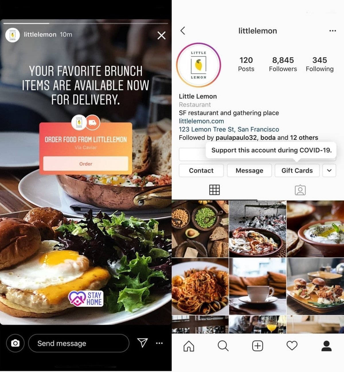 comprar comida a domicilio en Instagram