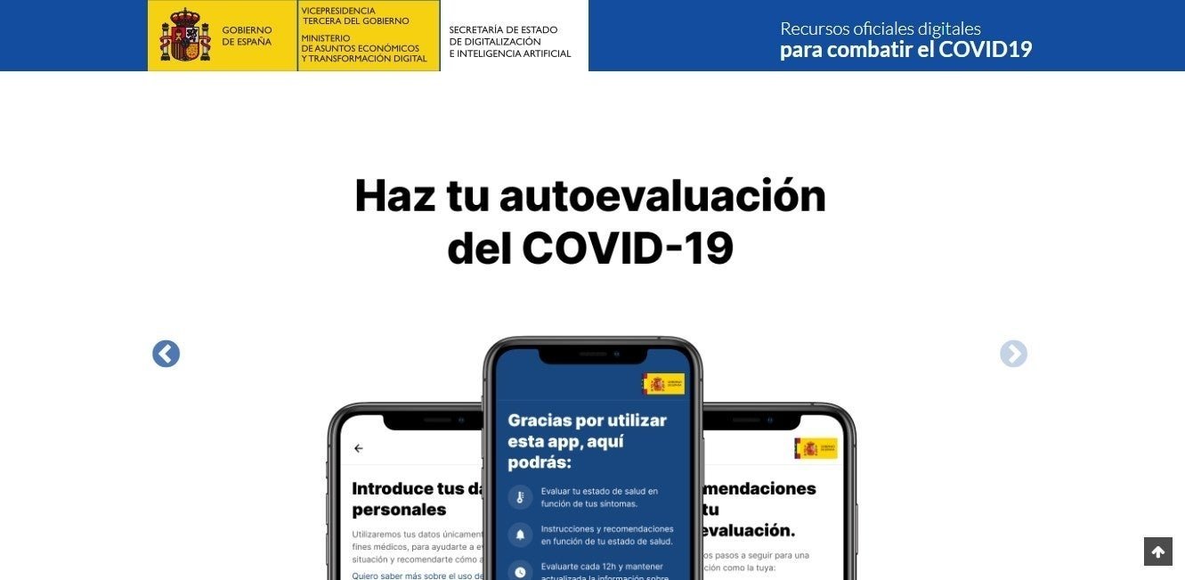 página web del gobierno español acerca del coronavirus
