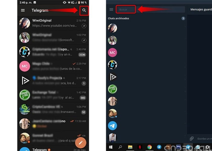 Ubica el buscador en la app Telegram
