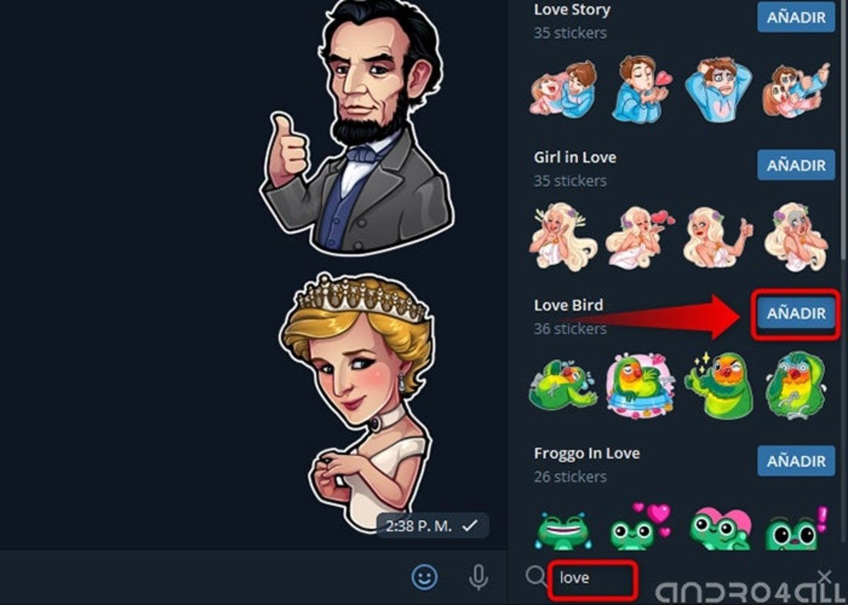 Anadir stickers en Telegram