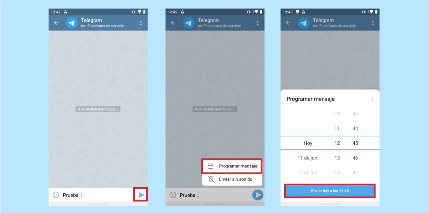 Proceso para programar un mensaje en Telegram