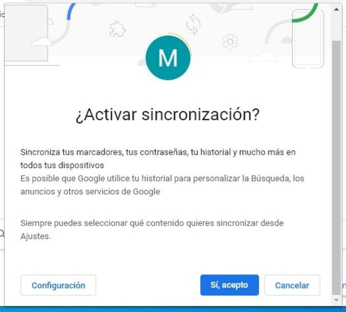 Diálogo Activar sincronización