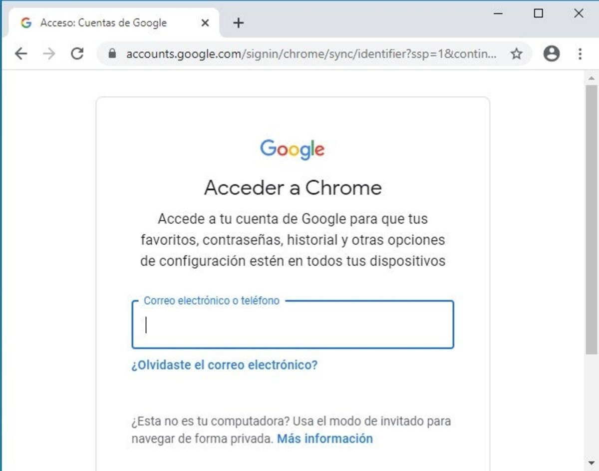 Iniciando sesión en Google Chrome