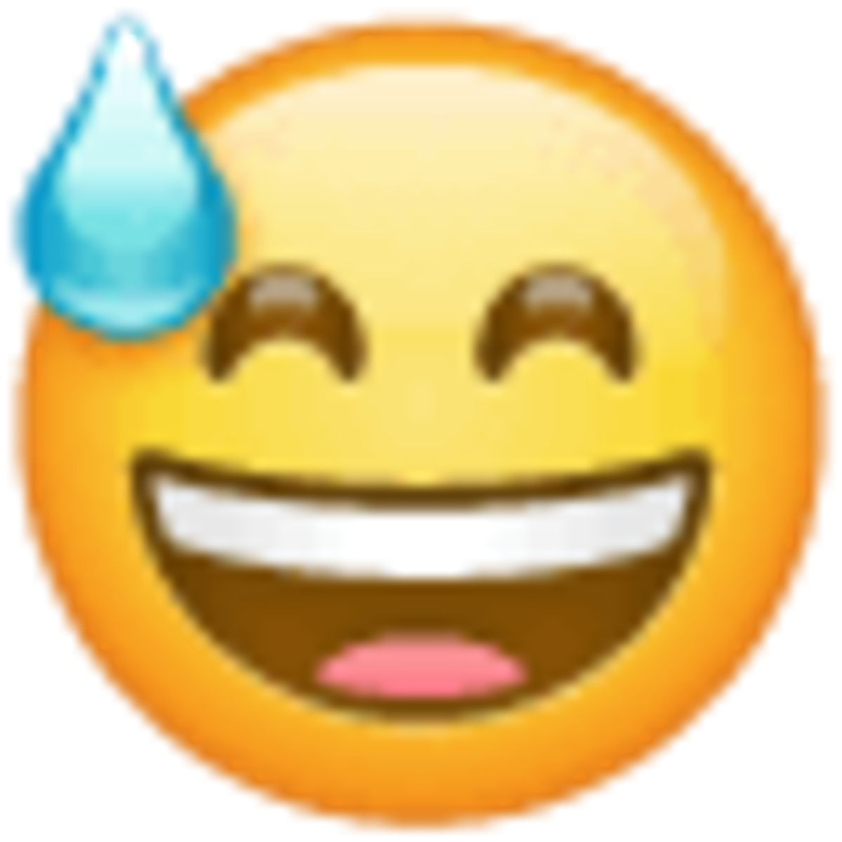 Emoji U+1F605, cara sonriente con gota de sudor frío