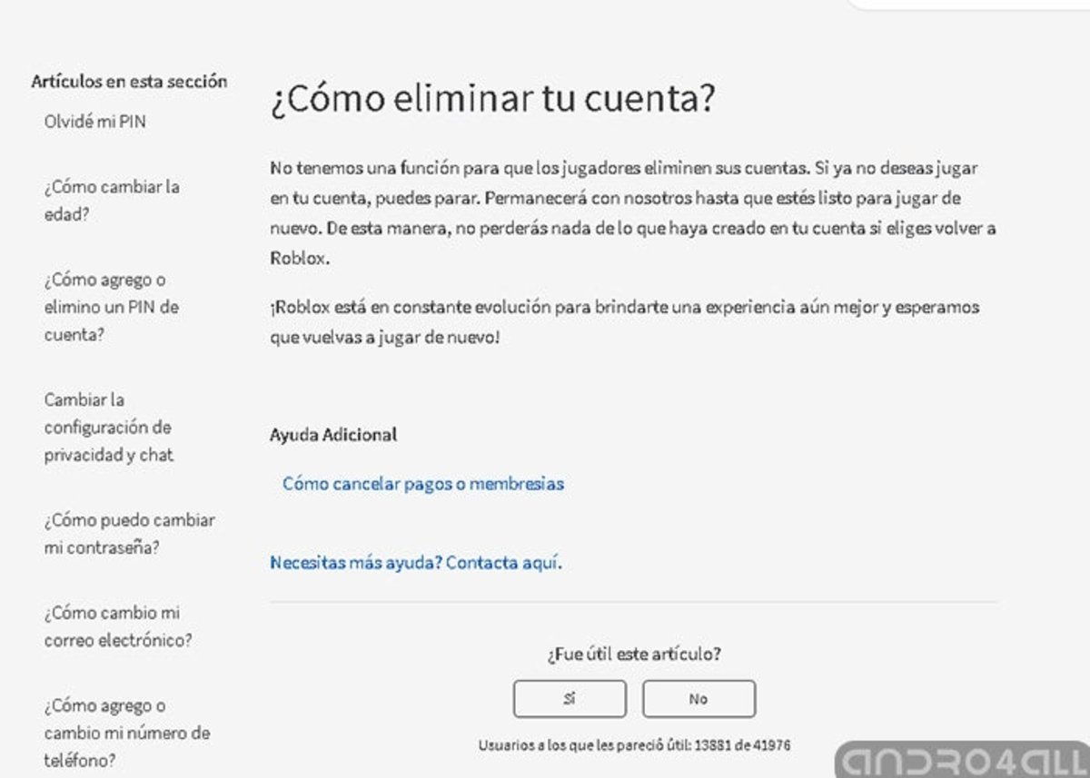 Comunicado de Roblox acerca de la eliminación de cuenta