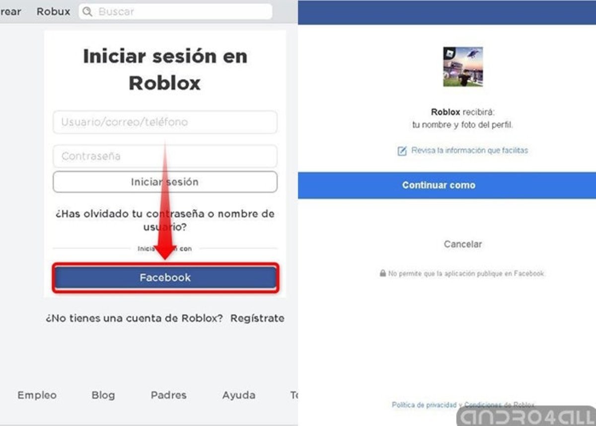 Cómo iniciar sesión en tu cuenta de Roblox gratis con Facebook
