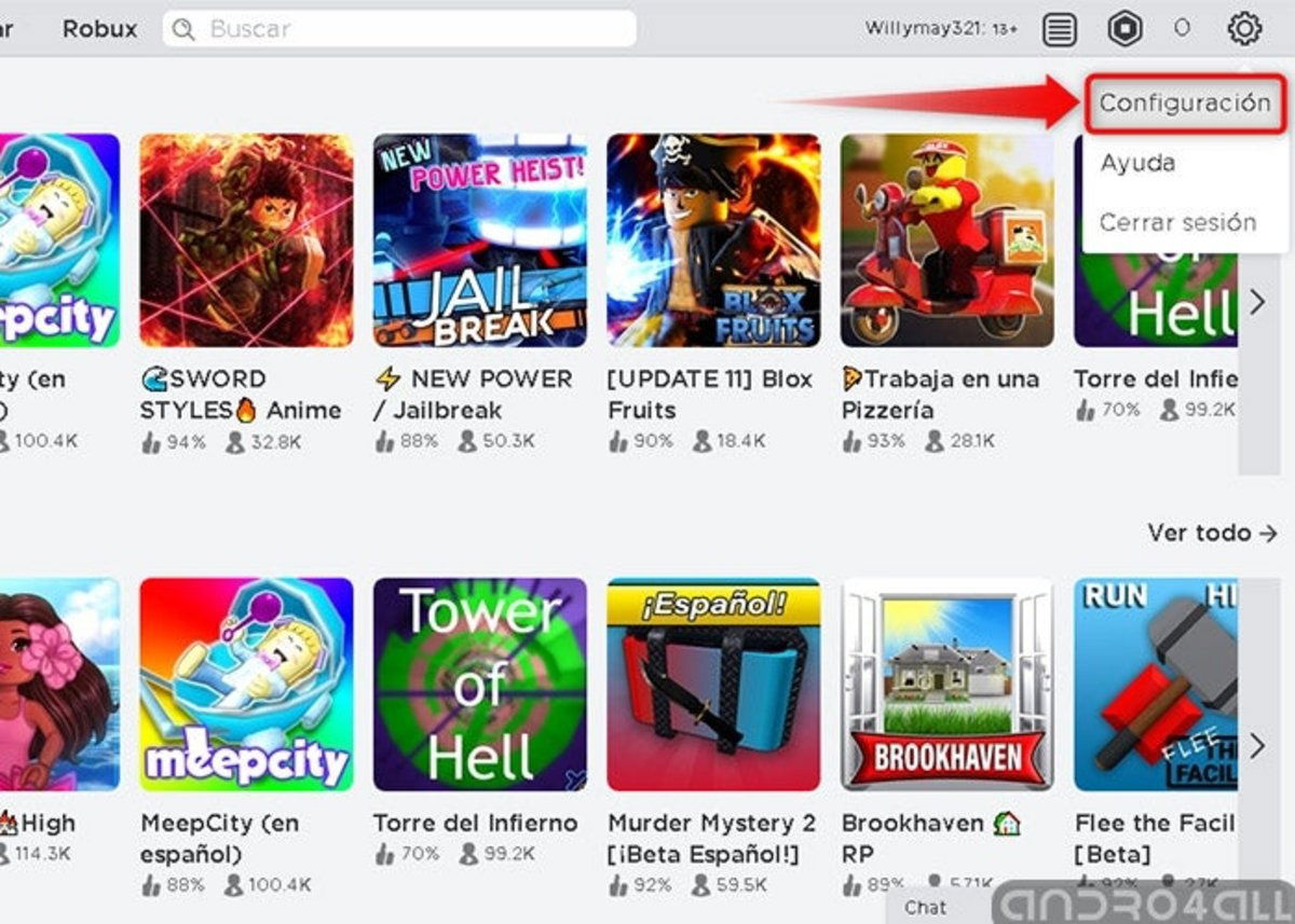 Configuracion de cuenta Roblox