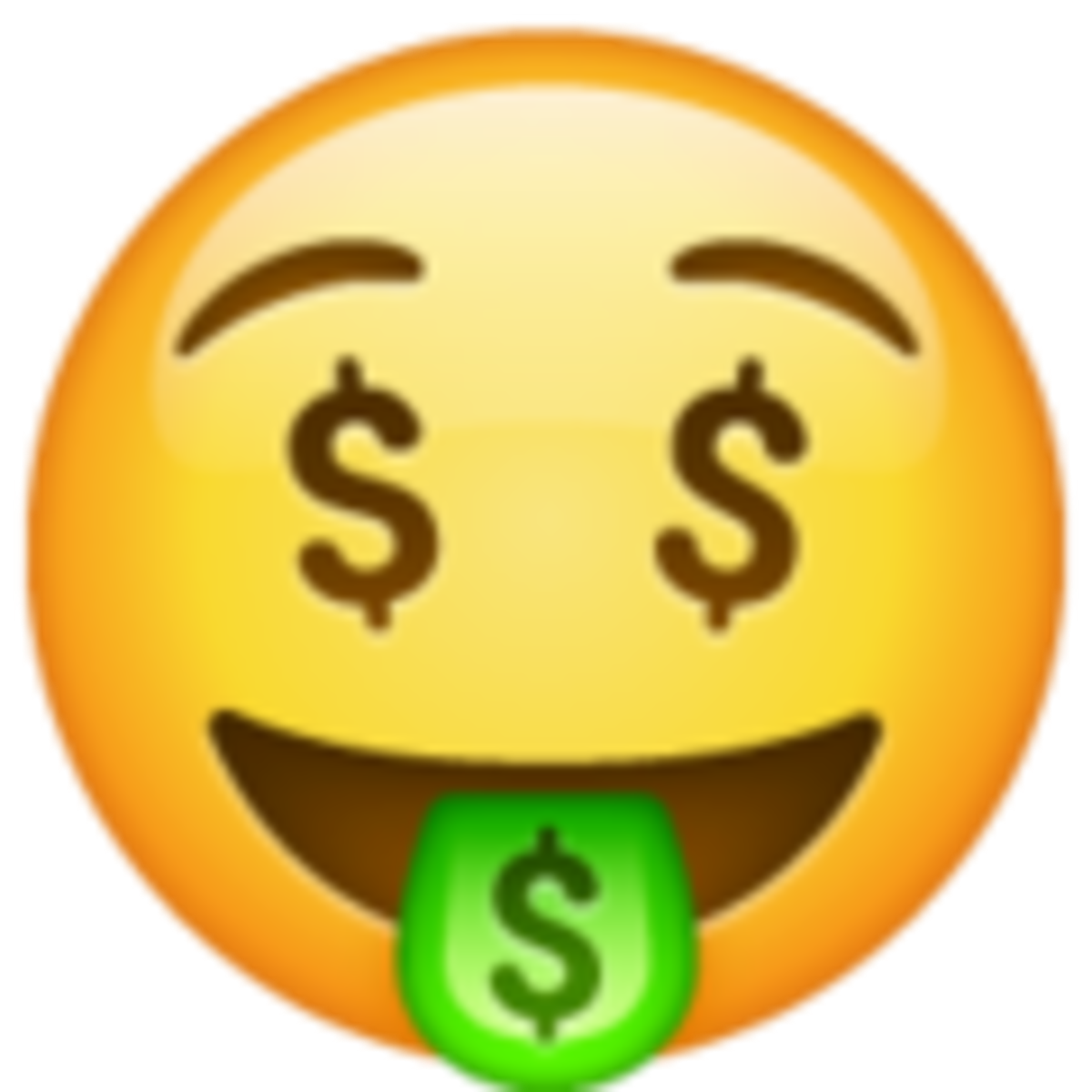 Emoji 1f911. cara con lengua fuera y dolar en los ojos