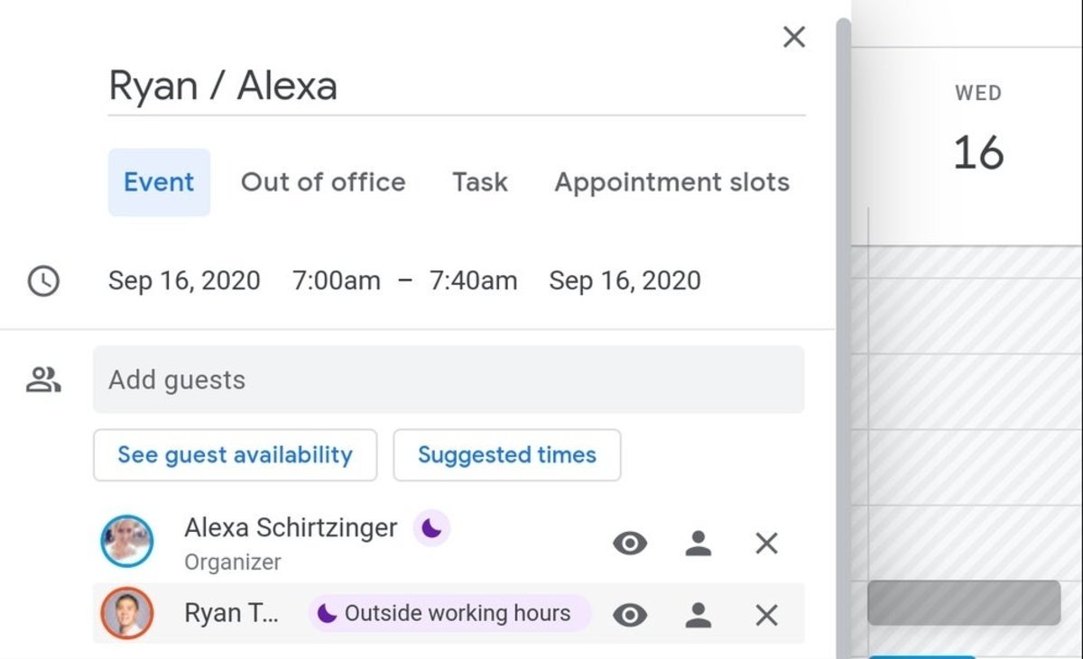 Horarios de trabajo en Google Calendar