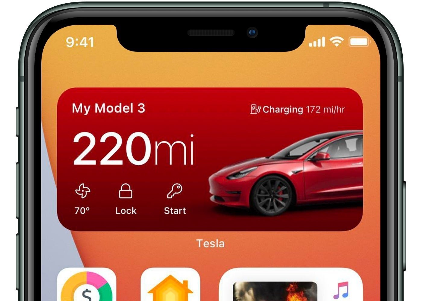 Prototipo de widget de Tesla en iOS 14