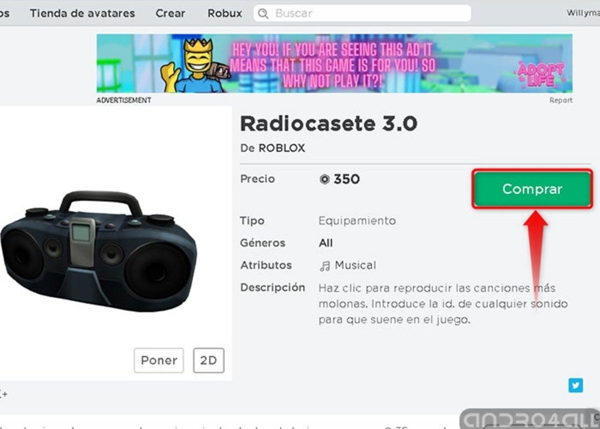 Boombox para poner musica en Roblox