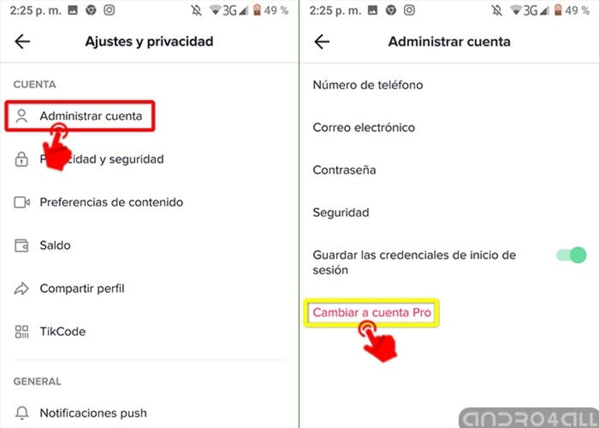 cambiar cuenta TikTok a cuenta PRO