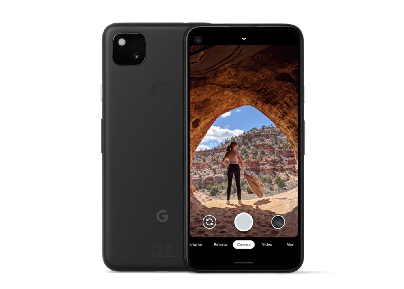 Google Pixel 4a en color negro, camara