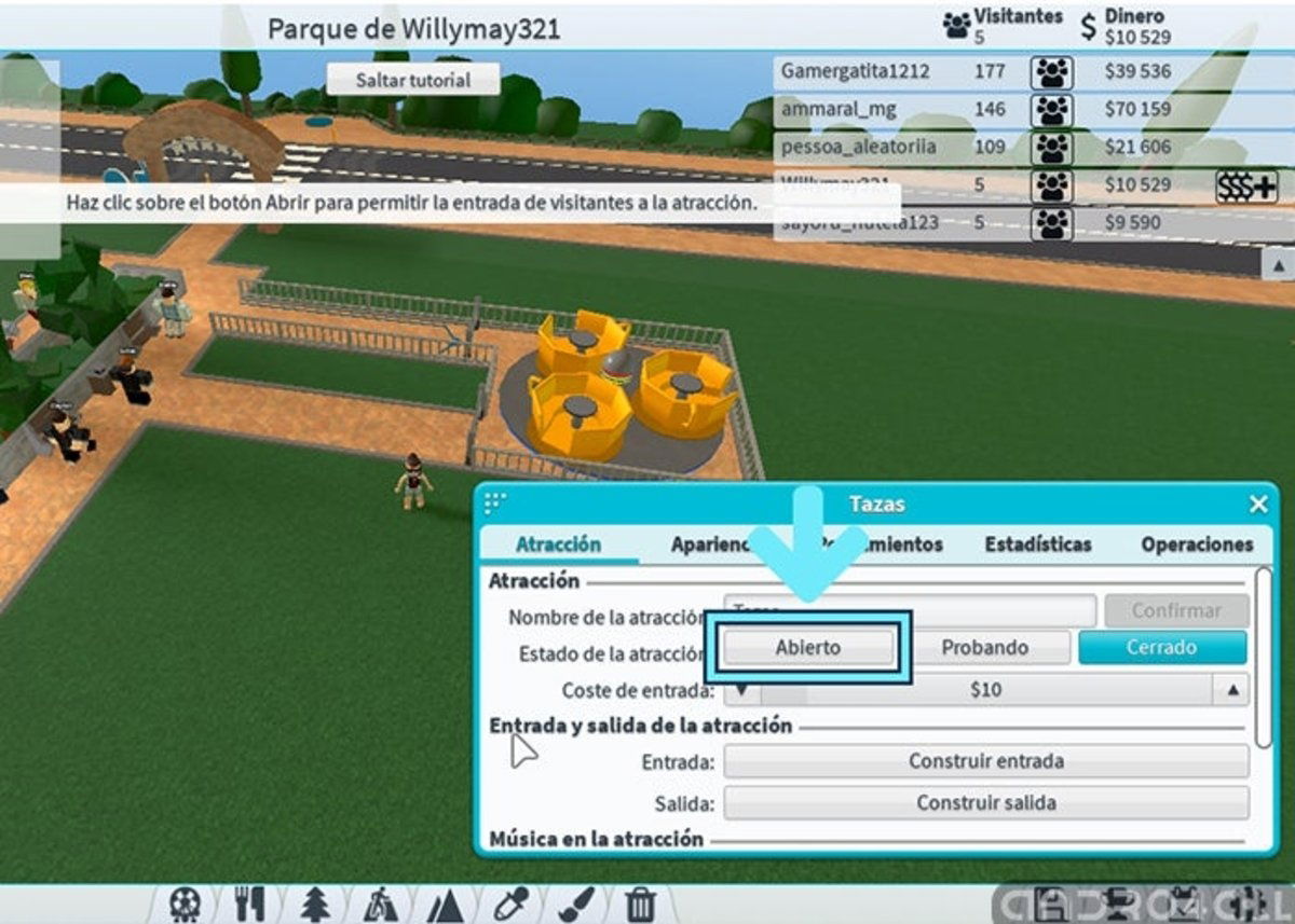 Abrir atraccion de tu parque en roblox