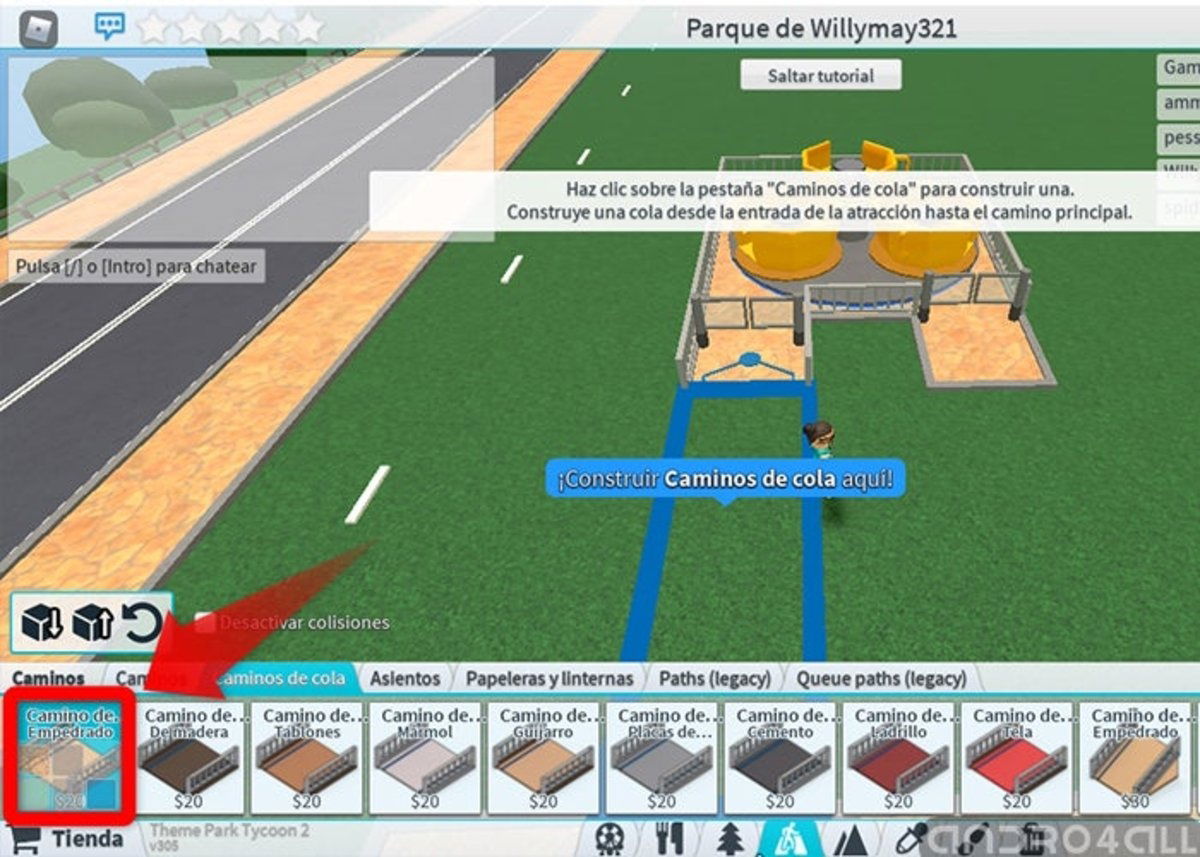 Caminos para las atracciones de tu parque en roblox