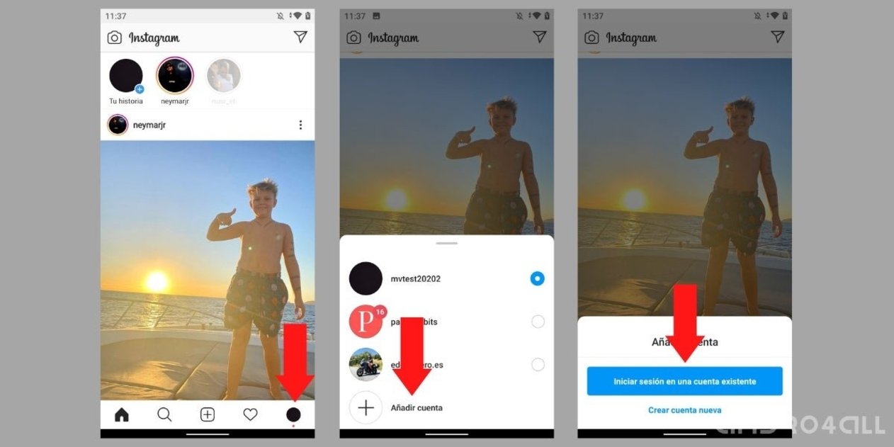 Proceso para añadir una nueva cuenta a Instagram en Android