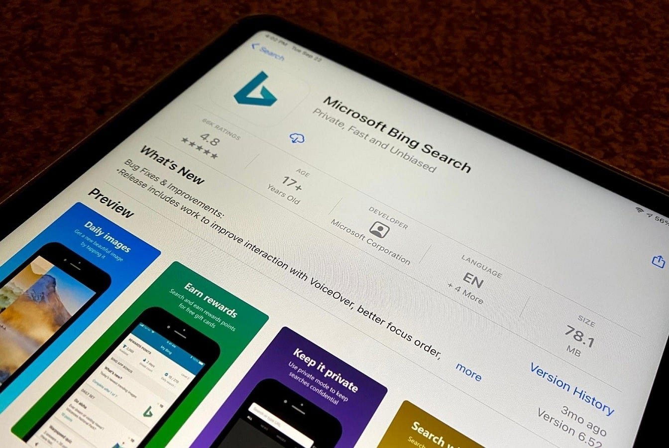 La app de Bing Search de Microsoft
