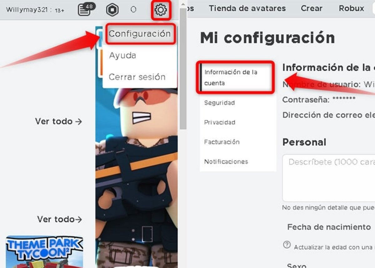 Como cambiar la contrasena de Roblox