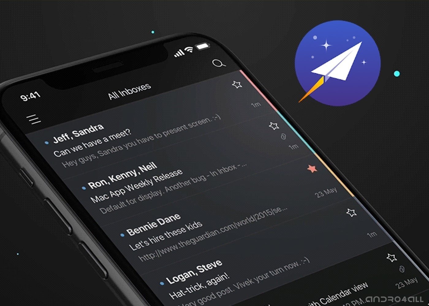 Newton Mail para Android con tema oscuro