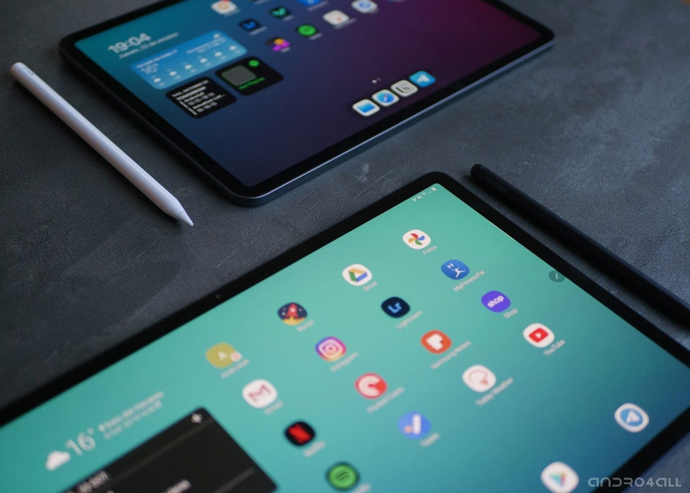 Pantallas de las Samsung Galaxy Tab S7 Plus y iPad Pro