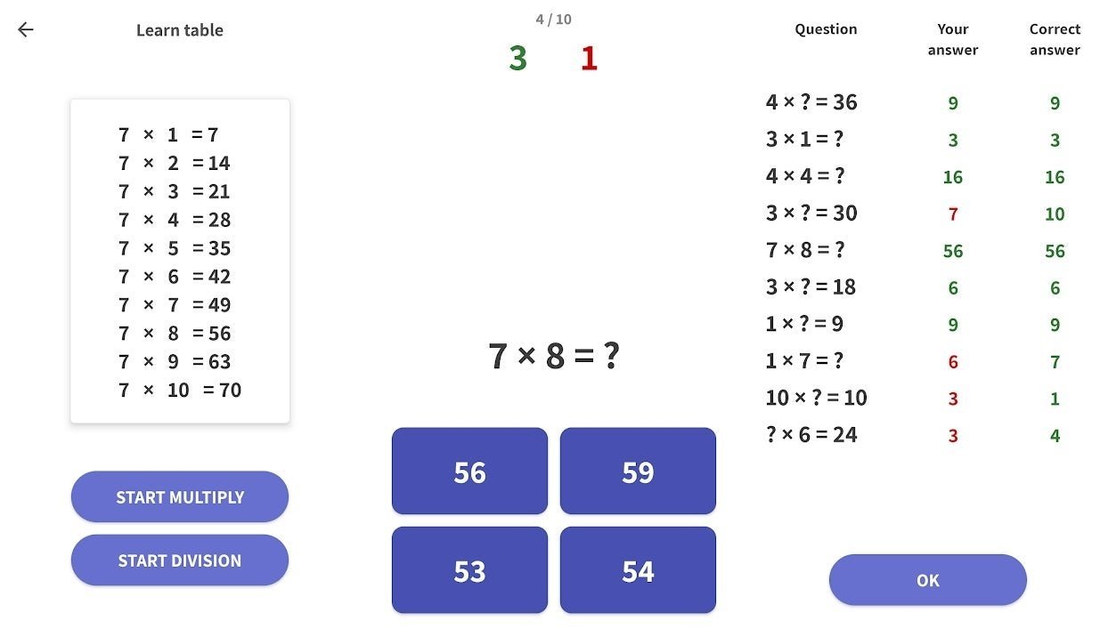 apps y juegos para niños para aprender las tablas de multiplicar