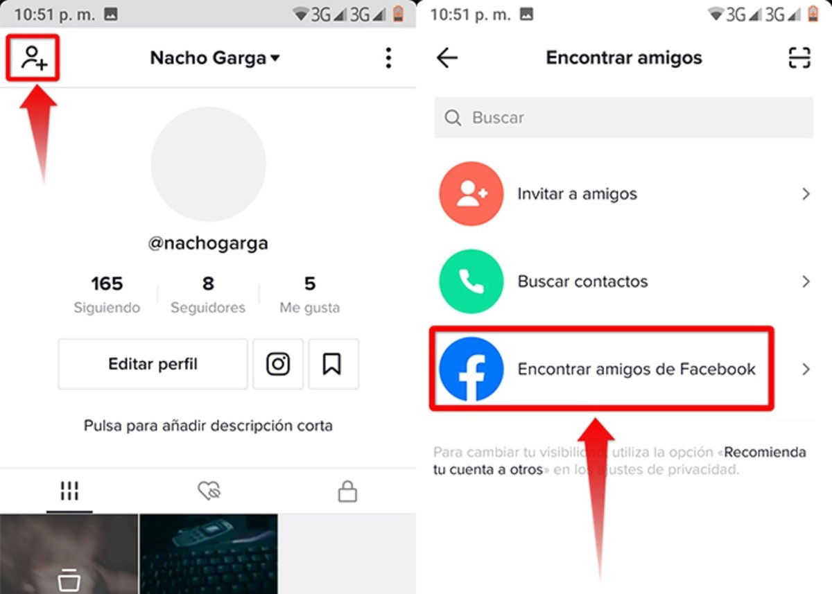 Encontrar a alguien en TikTok sin nombre desde tus amigos de Facebook